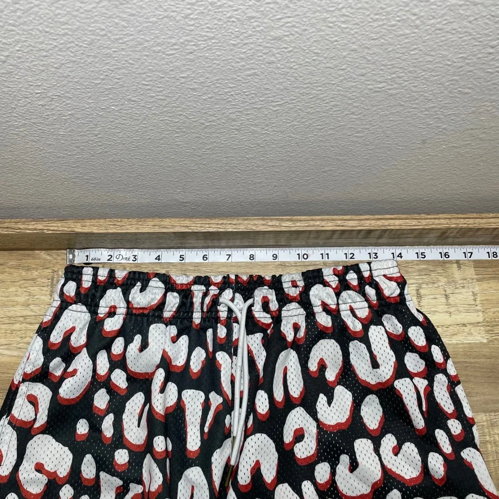 VLONE Mens Leopard Print Mesh Basketball Shorts Black Red White Size Medium